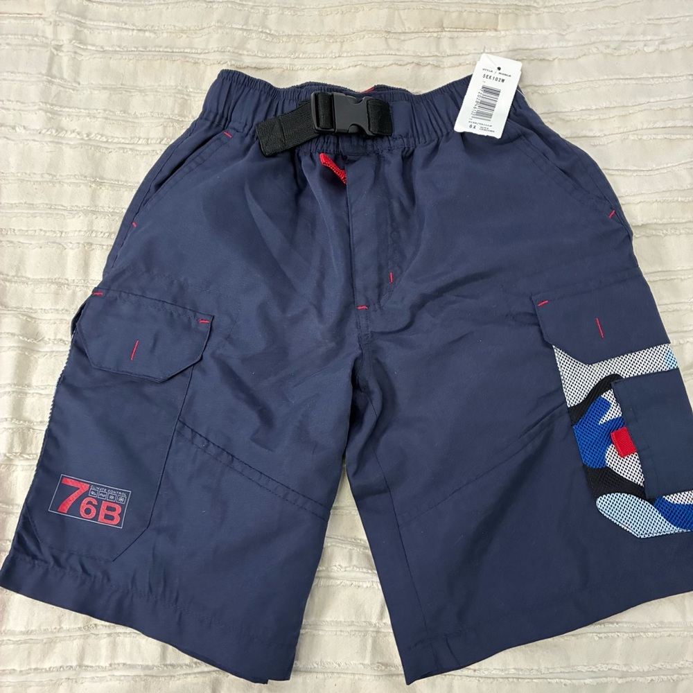 Generations navy blue Boys Cargo Shorts with Built in belt buckle. BNWT